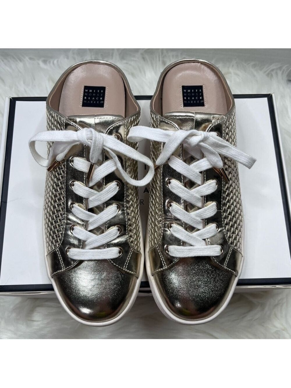 White House Black Market Gold Metallic Mule Sneakers Size 8 - Picture 2 of 11